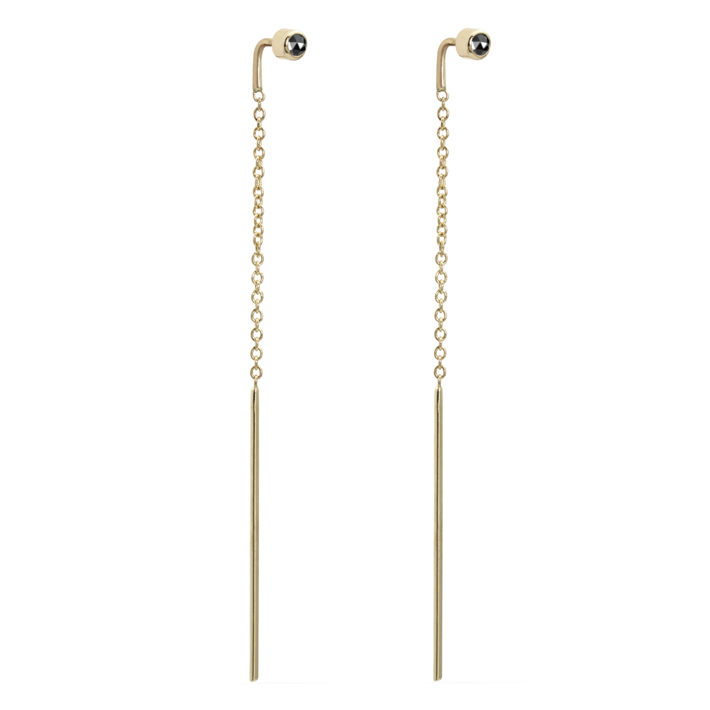 DIAMOND THREADER EARRINGS, BLACK